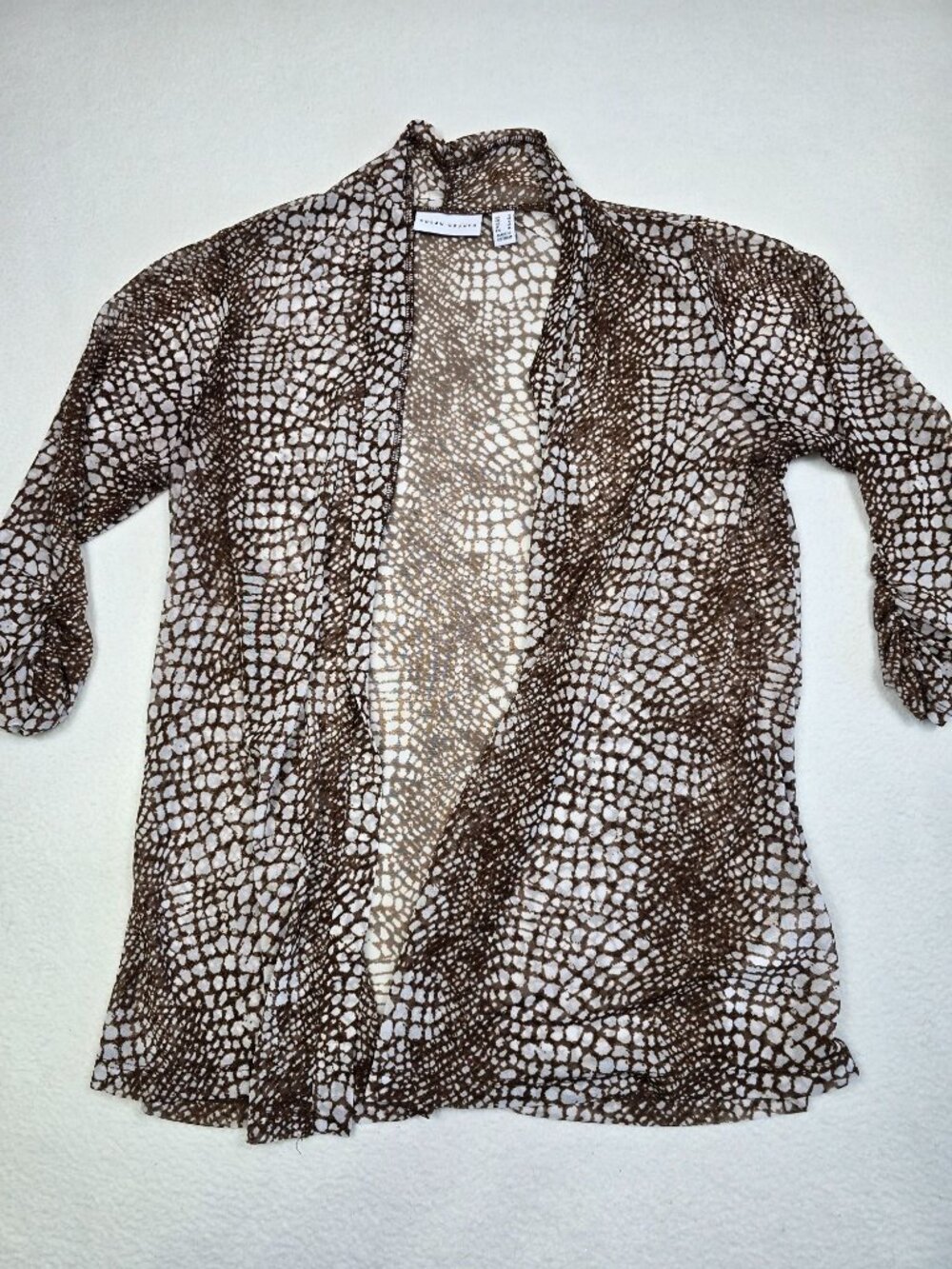 Susan Graver Small Sheer Leopard Animal Print Open Front Cardigan Jacket